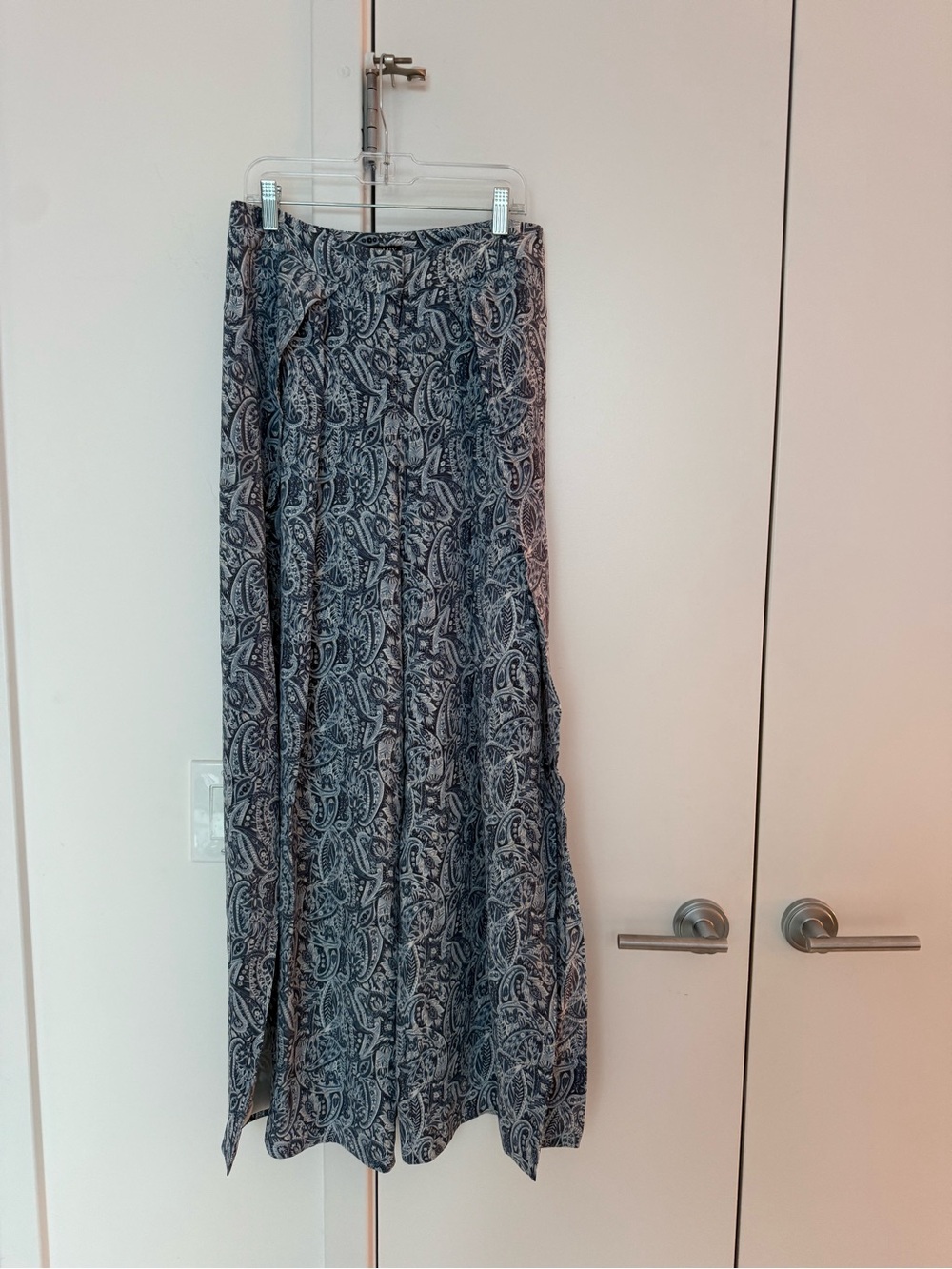 INTERMIX SILK Navy Paisley Print Split leg wide pant